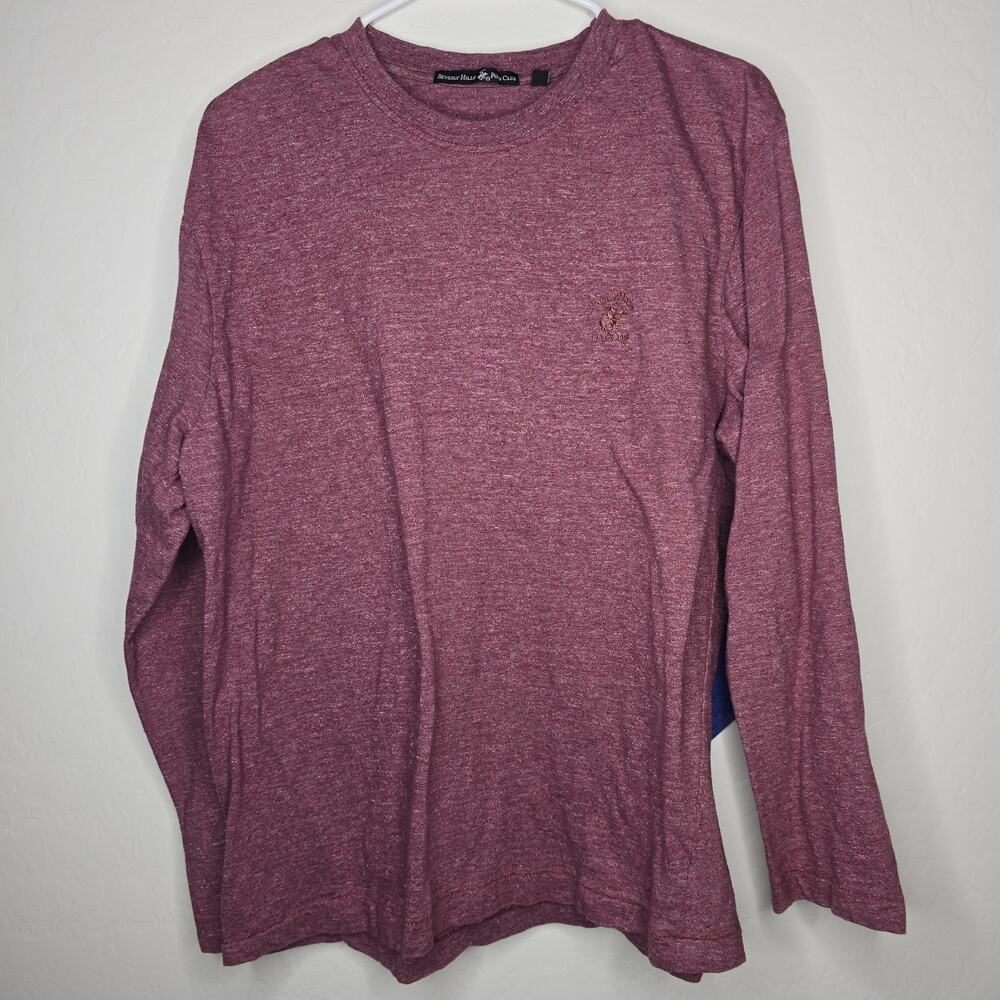 Beverly Hills Polo Club Men's Burgundy Cotton Solid Pullover Shirt Size L